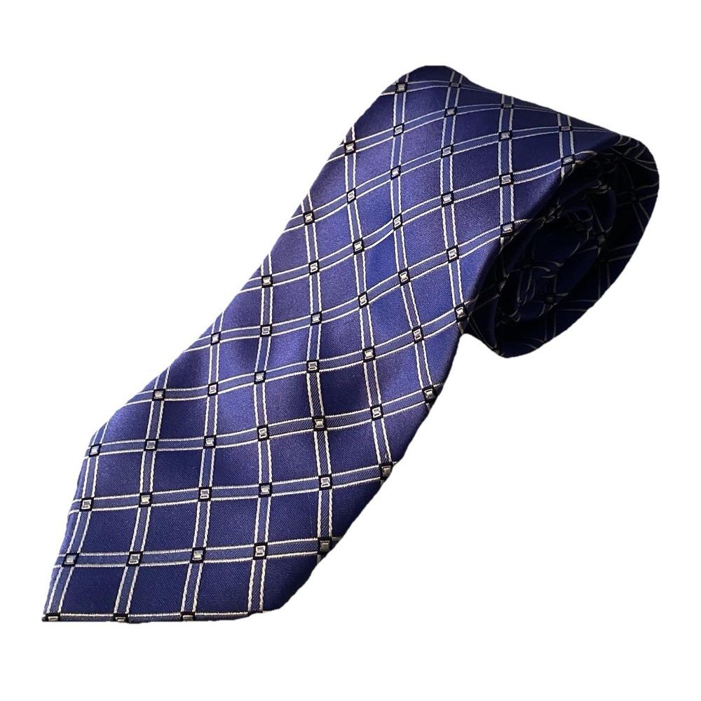 IZOD Tie Men's Blue&Silver Geometric Pattern 100% Silk 60" /3" EUC